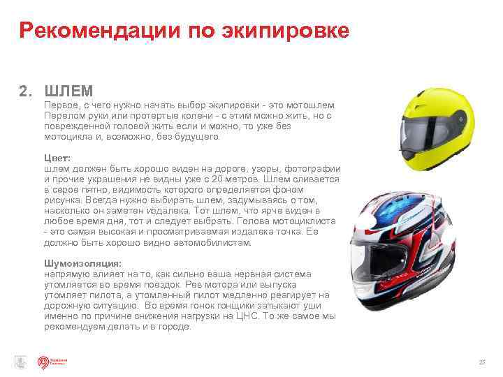 Рекомендации по экипировке 2. ШЛЕМ Первое, с чего нужно начать выбор экипировки - это