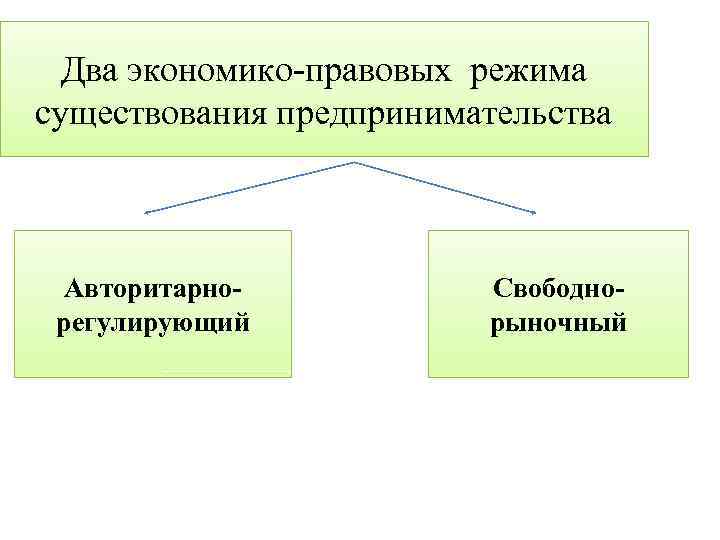 Два экономико правовых режима существования предпринимательства Авторитарнорегулирующий Свободнорыночный 