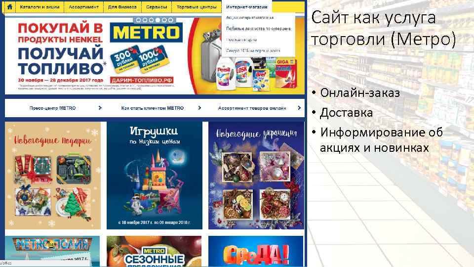 Сайт как услуга торговли (Метро) • Онлайн-заказ • Доставка • Информирование об акциях и