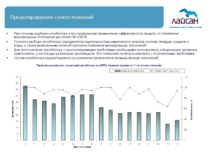 Предотвращение солеотложений • • При точном подборе ингибитора и его правильном применении эффективность защиты