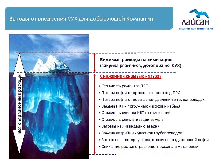 Выгоды от внедрения СУХ для добывающей Компании Все операционные расходы Видимые расходы на химизацию