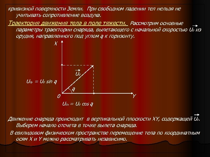 кривизной поверхности Земли. При свободном падении тел нельзя не учитывать сопротивление воздуха. Траектория движения