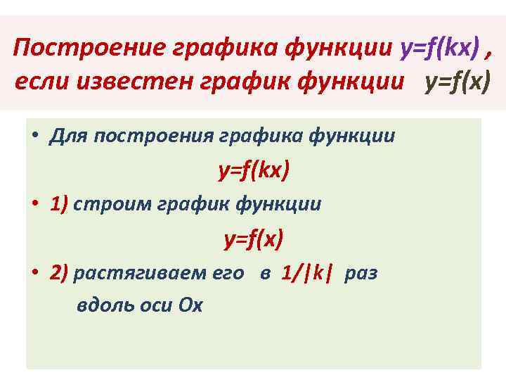 Построение графика функции y=f(kx) , если известен график функции y=f(x) • Для построения графика