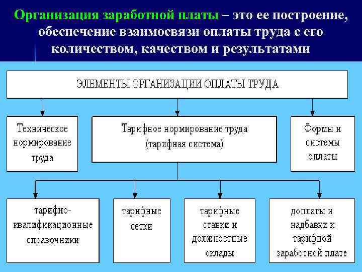 Организация заработной платы – это ее построение, обеспечение взаимосвязи оплаты труда с его количеством,
