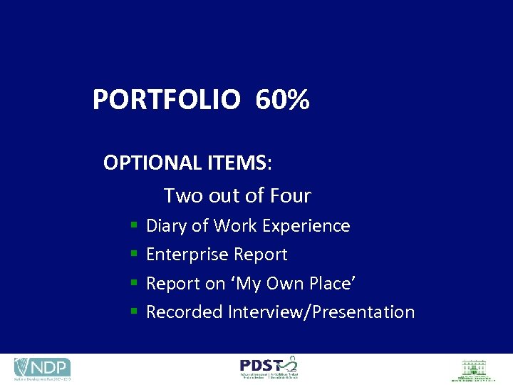 PORTFOLIO 60% OPTIONAL ITEMS: Two out of Four § § Diary of Work Experience