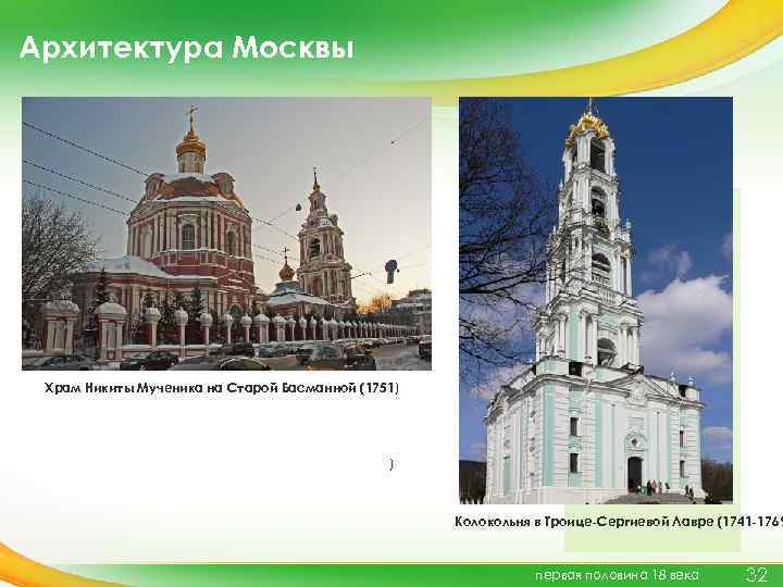 Архитектура Москвы Храм Никиты Мученика на Старой Басманной (1751) ) Колокольня в Троице-Сергиевой Лавре