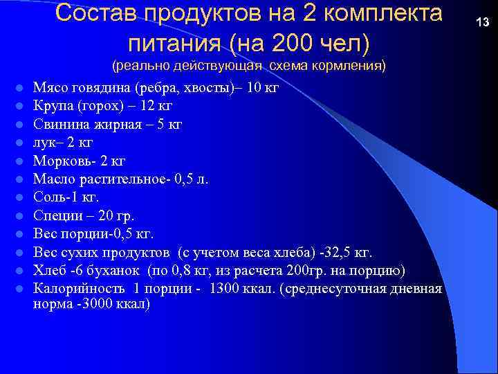 Состав продуктов на 2 комплекта питания (на 200 чел) (реально действующая схема кормления) l