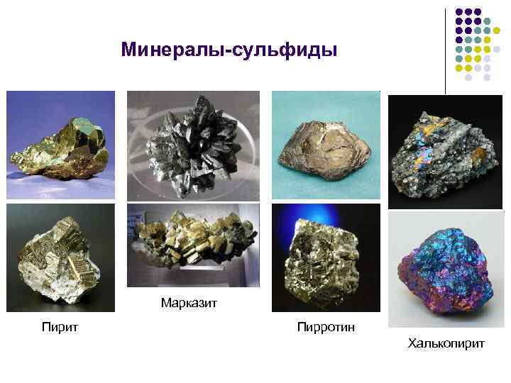 Минералы-сульфиды Марказит Пирротин Халькопирит 