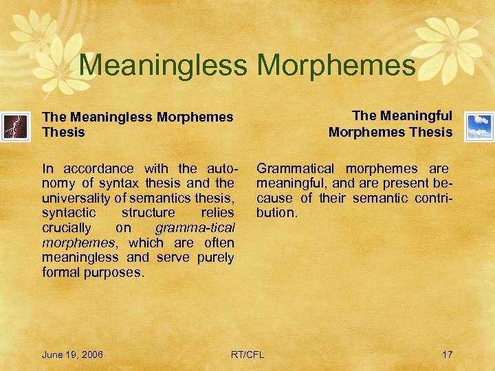 Meaningless Morphemes The Meaningful Morphemes Thesis The Meaningless Morphemes Thesis In accordance with the