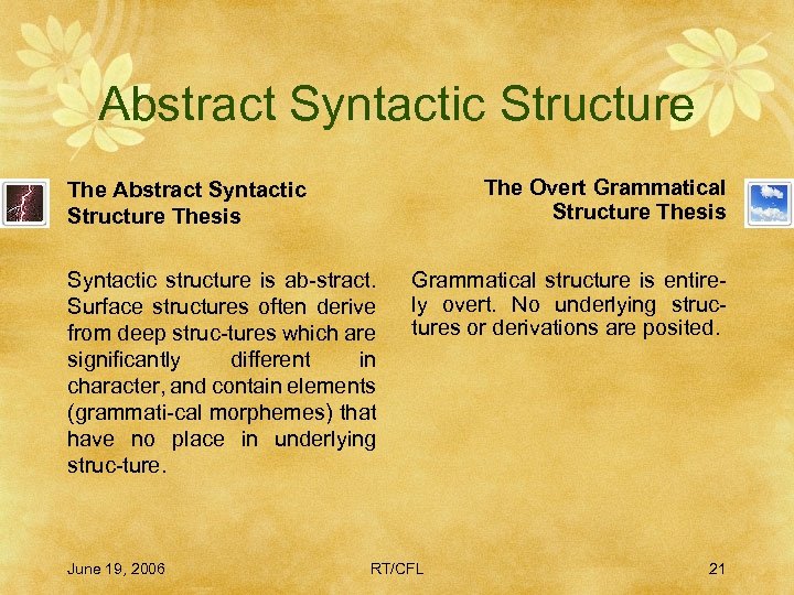 Abstract Syntactic Structure The Overt Grammatical Structure Thesis The Abstract Syntactic Structure Thesis Syntactic