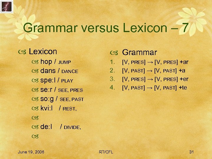 Grammar versus Lexicon – 7 Lexicon hop / JUMP dans / DANCE spe: l