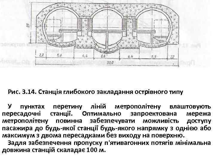 Рис. 3. 14. Станція глибокого закладання острівного типу У пунктах перетину ліній метрополітену влаштовують
