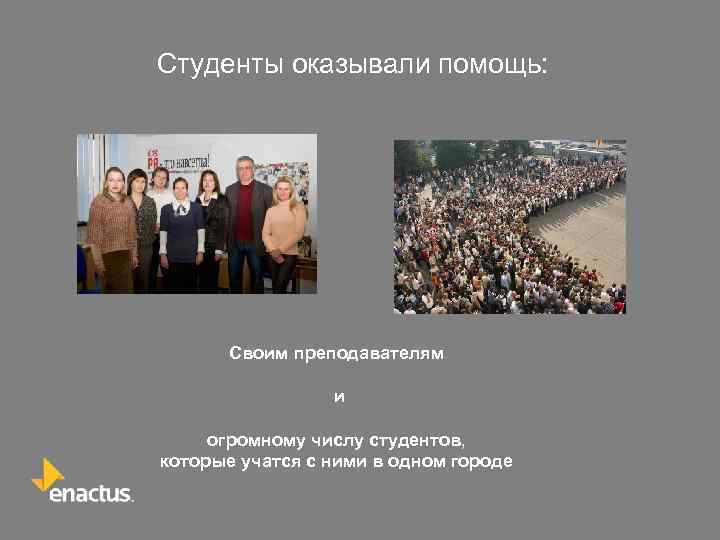 Студенты оказывали помощь: Своим преподавателям и огромному числу студентов, которые учатся с ними в