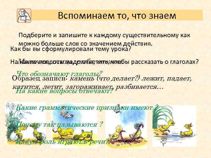 Вспоминаем то, что знаем Подберите и запишите к каждому существительному как можно больше слов