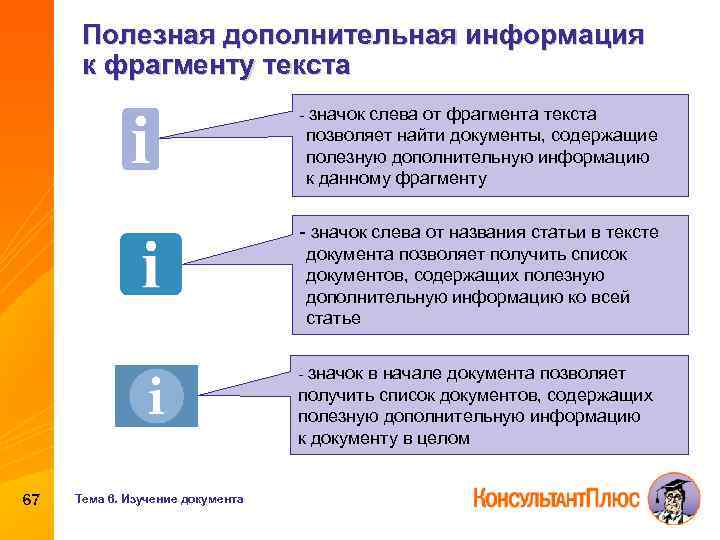 Полезная дополнительная информация к фрагменту текста - значок слева от фрагмента текста позволяет найти