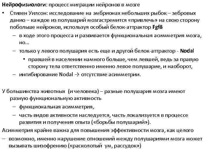Нейрофизиологи: процесс миграции нейронов в мозге • Стивен Уилсон: исследование на эмбрионах небольших рыбок