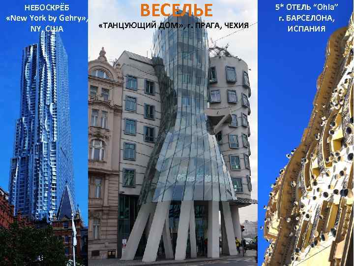 НЕБОСКРЁБ «New York by Gehry» , NY, США ВЕСЕЛЬЕ «ТАНЦУЮЩИЙ ДОМ» , г. ПРАГА,