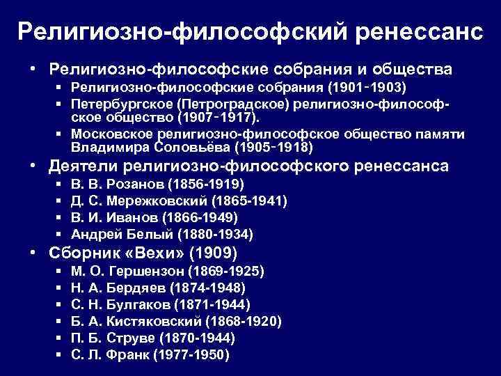 Религиозно-философский ренессанс • Религиозно-философские собрания и общества § Религиозно-философские собрания (1901‑ 1903) § Петербургское