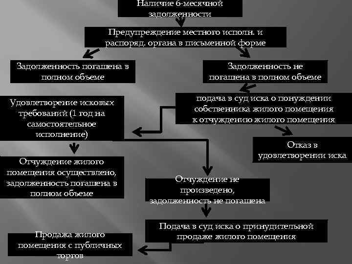 Наличие 6 -месячной задолженности Предупреждение местного исполн. и распоряд. органа в письменной форме Задолженность