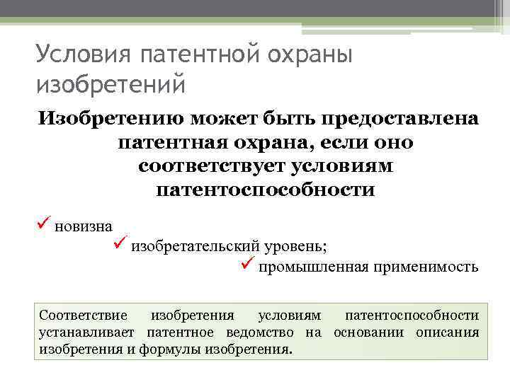 Условия патентоспособности патентное право