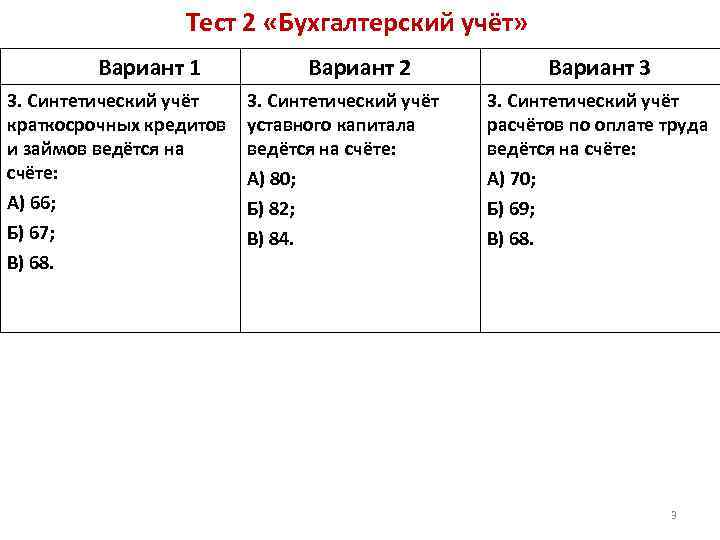 Тест 2 Бухгалтерский учт Вариант 1 Вариант 2