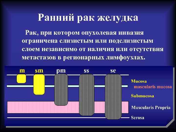 Ранний рак желудка Рак, при котором опухолевая инвазия ограничена слизистым или подслизистым слоем независимо