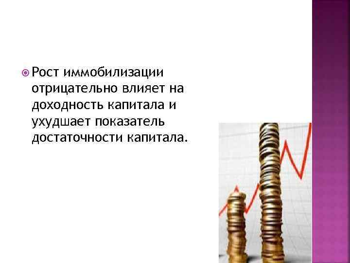  Рост иммобилизации отрицательно влияет на доходность капитала и ухудшает показатель достаточности капитала. 