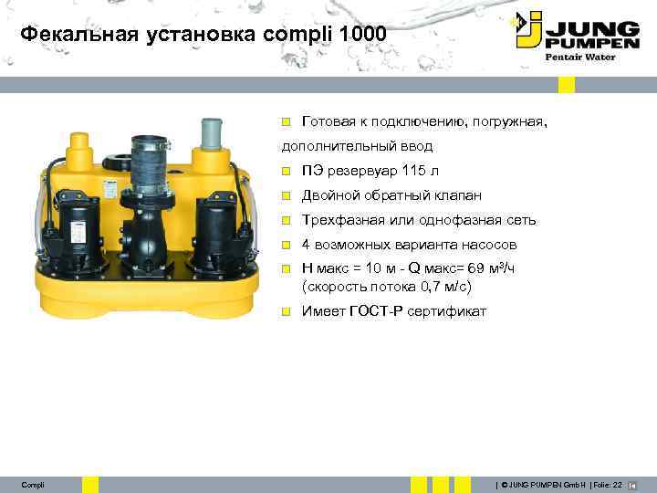 Фекальная установка compli 1000 Готовая к подключению, погружная, дополнительный ввод ПЭ резервуар 115 л