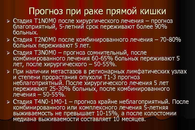 Прогноз при раке прямой кишки Ø Ø Ø Стадия T 1 N 0 M