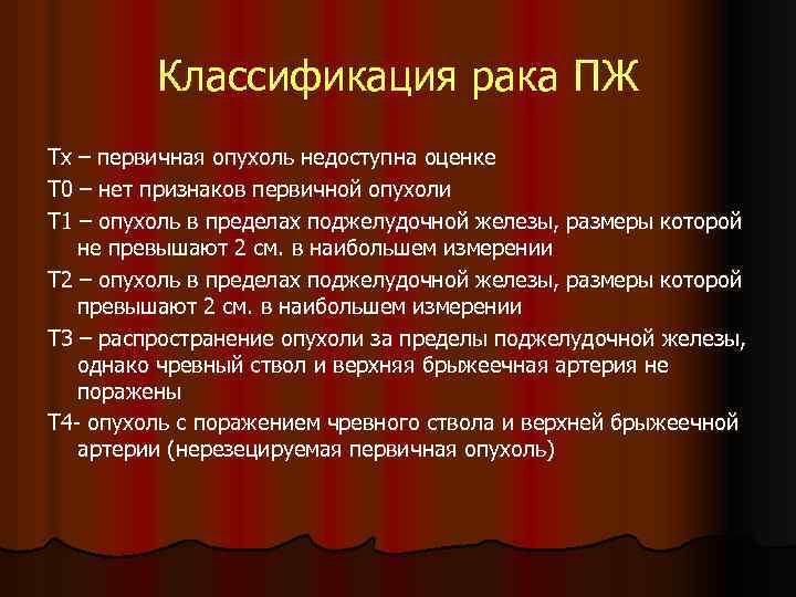 Классификация рака ПЖ Тх – первичная опухоль недоступна оценке Т 0 – нет признаков