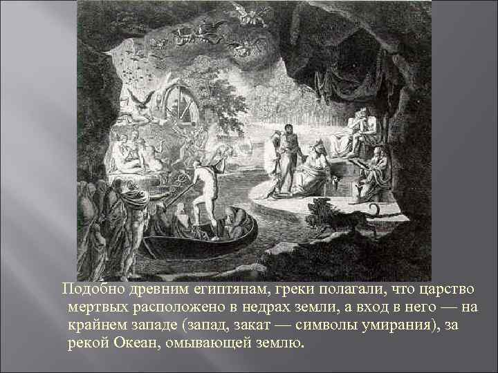  Подобно древним египтянам, греки полагали, что царство мертвых расположено в недрах земли, а