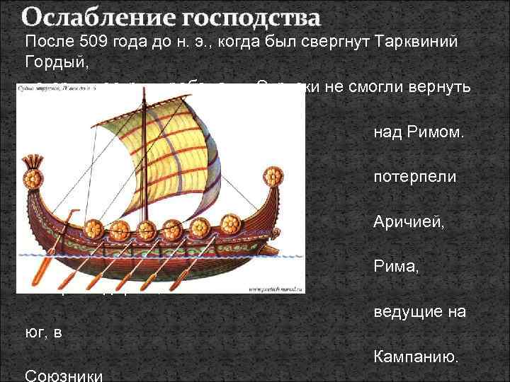 Ослабление господства После 509 года до н. э. , когда был свергнут Тарквиний Гордый,