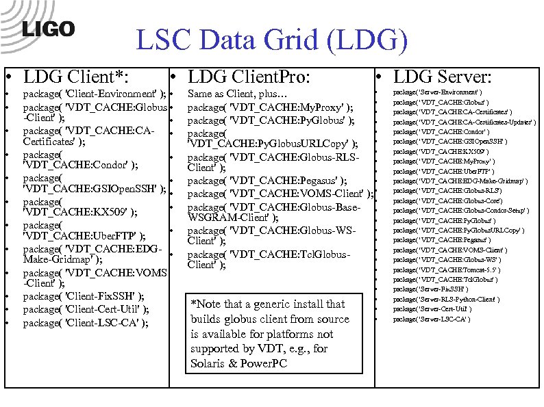LSC Data Grid (LDG) • LDG Client*: • • • • LDG Client. Pro: