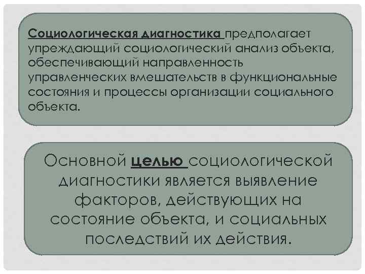 Социологическая диагностика предполагает упреждающий социологический анализ объекта, обеспечивающий направленность управленческих вмешательств в функциональные состояния