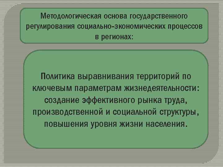 Методологическая основа государственного регулирования социально-экономических процессов в регионах: Политика выравнивания территорий по ключевым параметрам