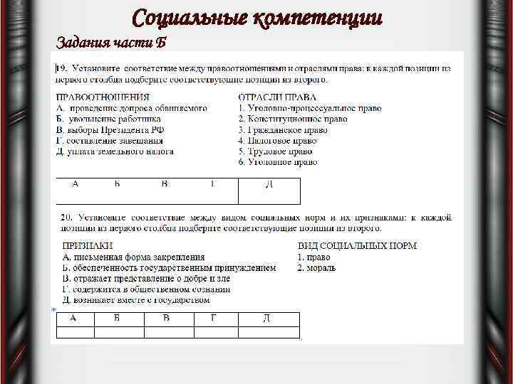 Социальные компетенции Задания части Б 