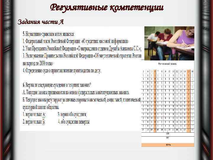 Регулятивные компетенции Задания части А 