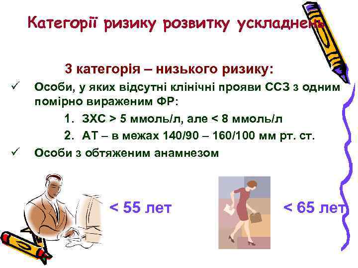 Категорії ризику розвитку ускладнень 3 категорія – низького ризику: ü ü Особи, у яких