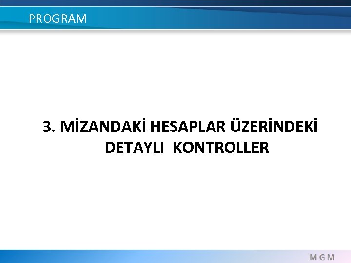 PROGRAM 3. MİZANDAKİ HESAPLAR ÜZERİNDEKİ DETAYLI KONTROLLER 