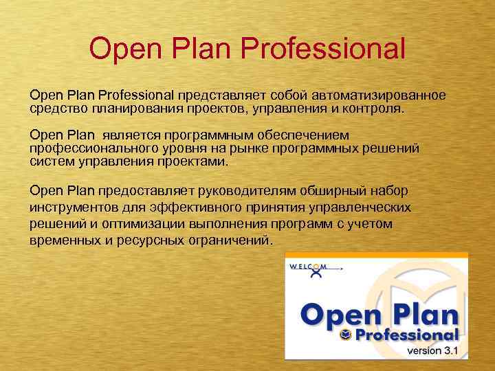 Open Plan Professional представляет собой автоматизированное средство планирования проектов, управления и контроля. Open Plan