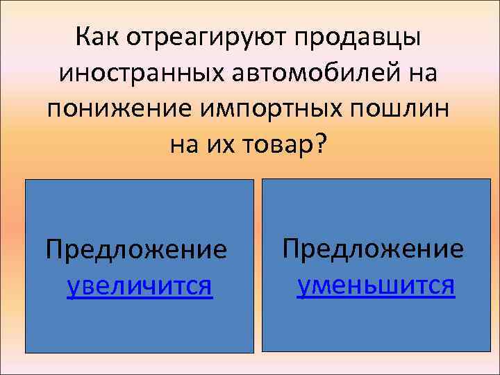 Как отреагируют продавцы иностранных автомобилей на понижение импортных пошлин на их товар? Предложение увеличится