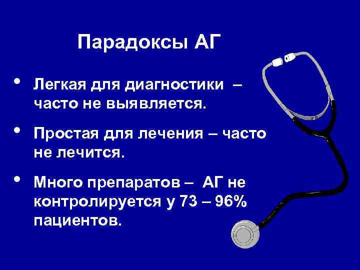 Парадоксы АГ • Легкая для диагностики – часто не выявляется. • Простая для лечения