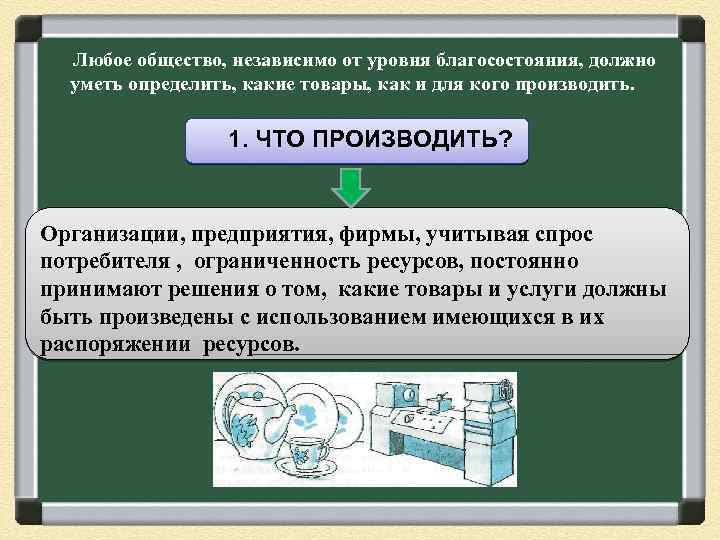 Любое общество, независимо от уровня благосостояния, должно уметь определить, какие товары, как и для