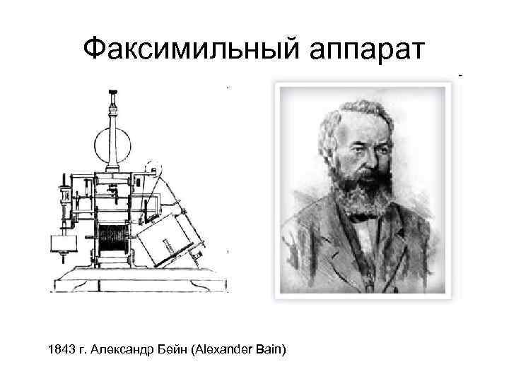 Факсимильный аппарат 1843 г. Александр Бейн (Alexander Bain) 