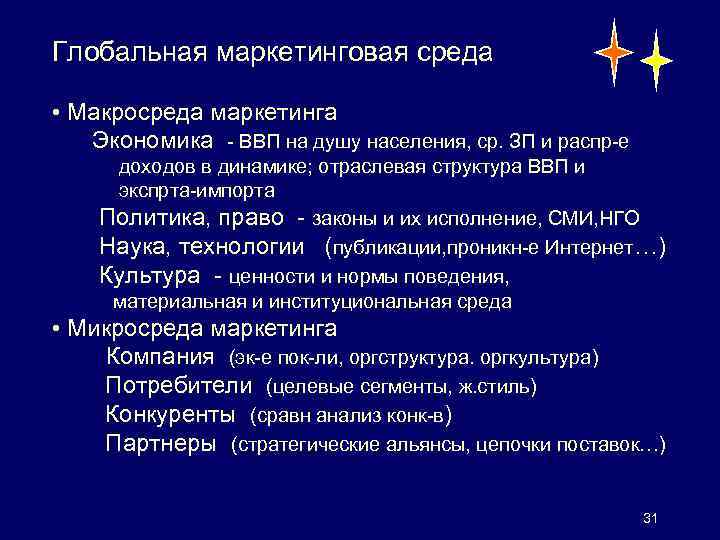 Глобальная маркетинговая среда • Макросреда маркетинга Экономика - ВВП на душу населения, ср. ЗП