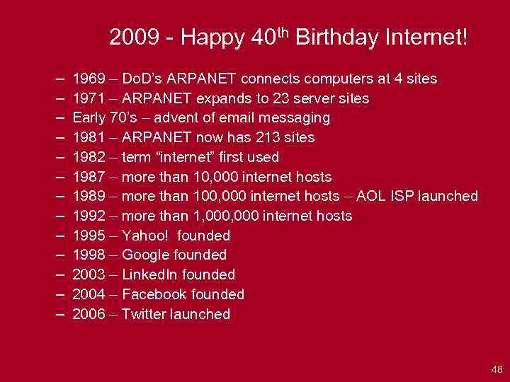 2009 - Happy 40 th Birthday Internet! – – – – 1969 – Do.