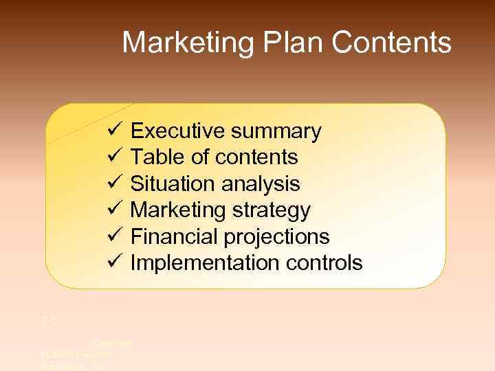 Marketing Plan Contents ü Executive summary ü Table of contents ü Situation analysis ü
