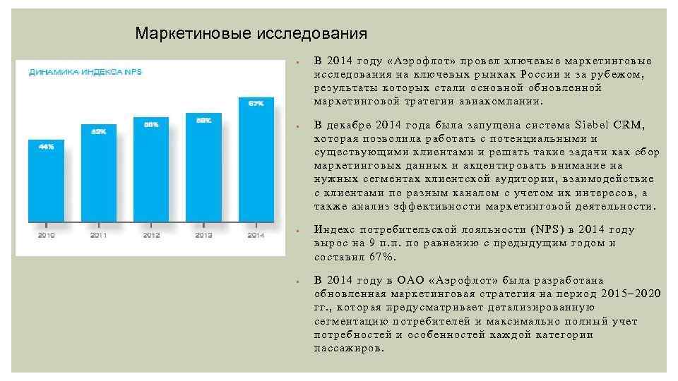 Маркетиновые исследования ● ● В 2014 году «Аэрофлот» провел ключевые маркетинговые исследования на ключевых