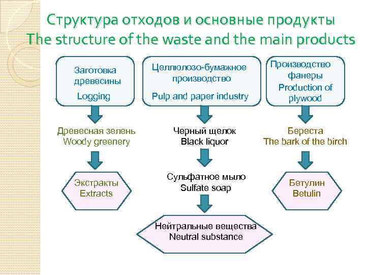 Структура отходов и основные продукты The structure of the waste and the main products