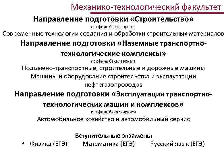 Механико-технологический факультет Направление подготовки «Строительство» профиль бакалавриата Современные технологии создания и обработки строительных материалов